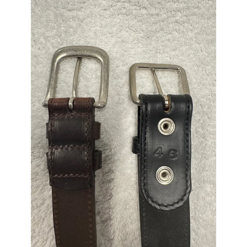 Lot of 2 Mens Top Grain Leather Belts Size 46 Black Brown Silver Buckle Classic